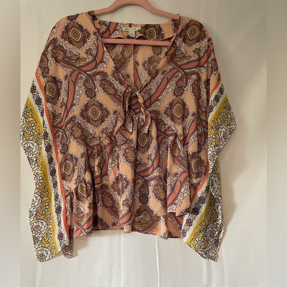 Cato Multicolor Paisley Blouse with Tie-Front